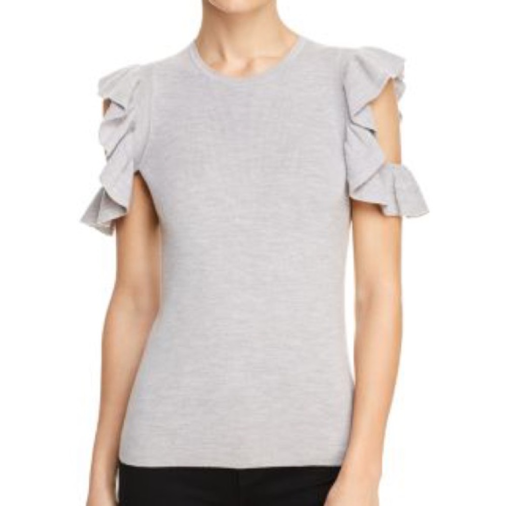 Elie Tahari Magdalene Ruffle cold shoulder sweater